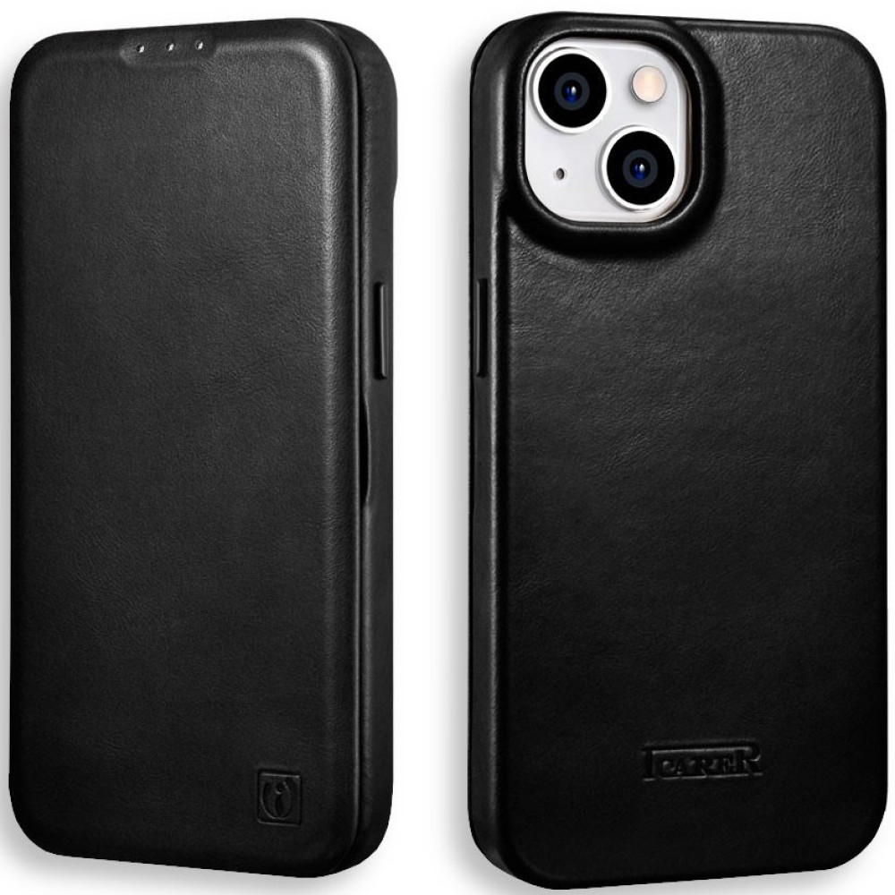 Θήκη iPhone 14 iCarer Curved Edge Leather Folio with Magsafe Δερμάτινη Flip με MagSafe - Black (KJI14220701-BK)