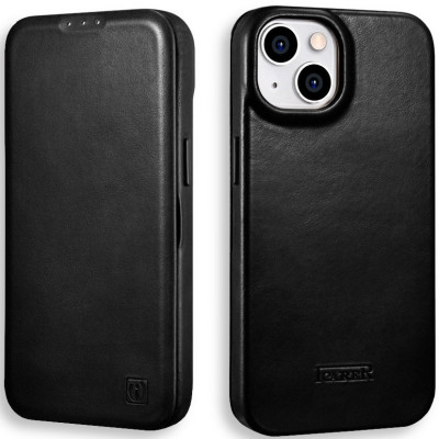 Θήκη iPhone 14 iCarer Curved Edge Leather Folio with Magsafe Δερμάτινη Flip με MagSafe - Black (KJI14220701-BK)