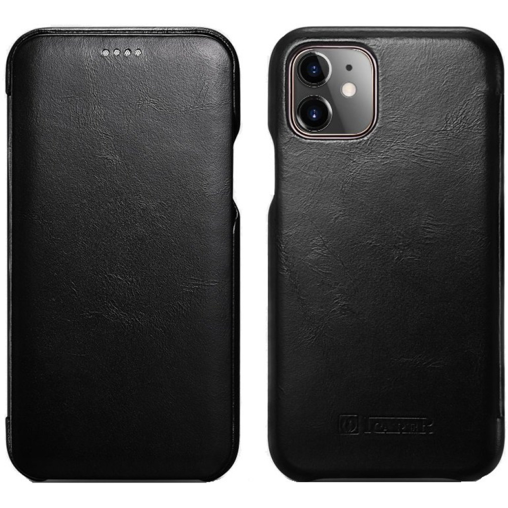 Θήκη iPhone 11 iCarer Vintage Series Curved Edge Δερμάτινη - Black (RIX1102-BK)