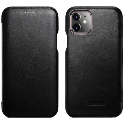 Θήκη iPhone 11 iCarer Vintage Series Curved Edge Δερμάτινη - Black (RIX1102-BK)