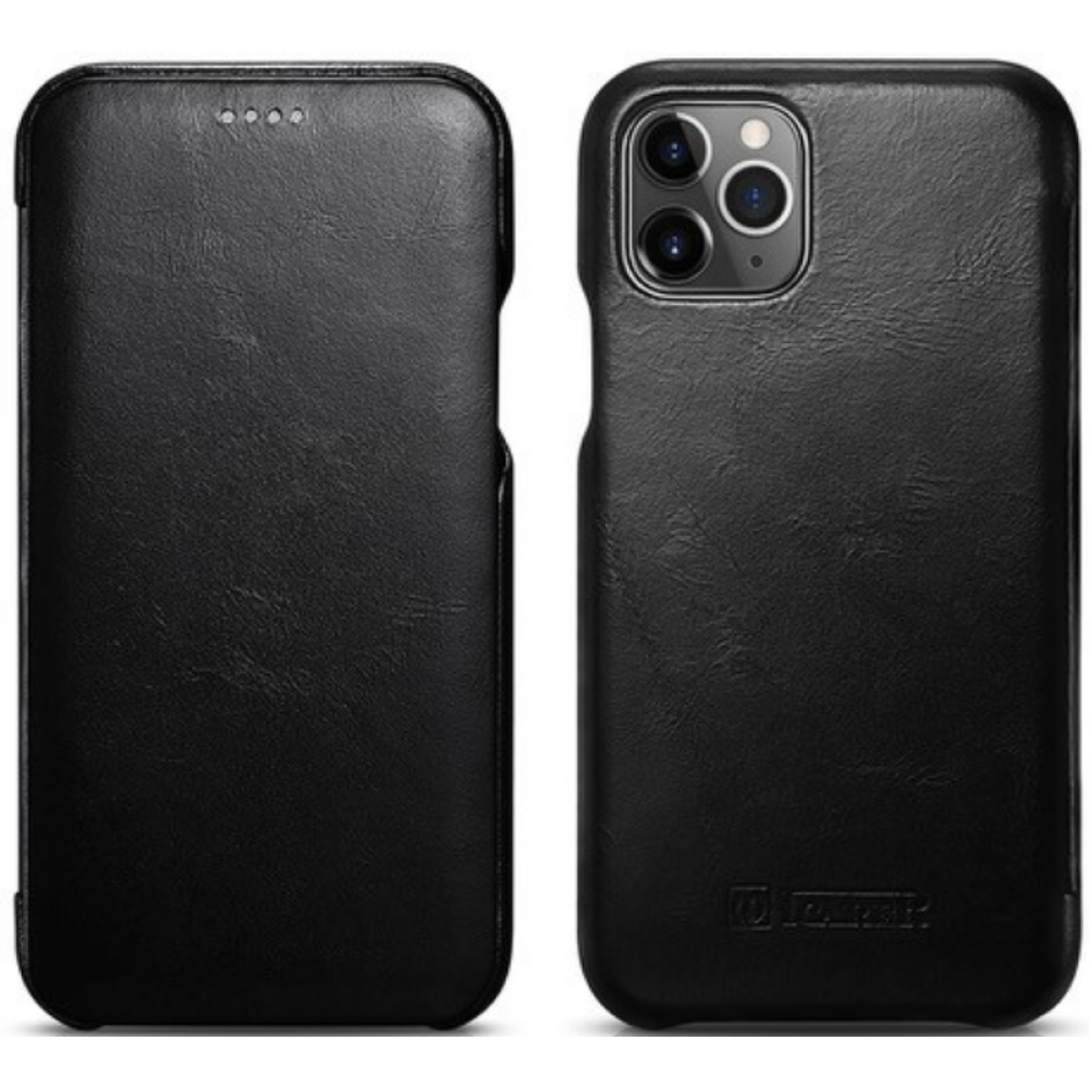 Θήκη iPhone 11 Pro Max iCarer Vintage Series Curved Edge Δερμάτινη - Black (RIX1103-BK)