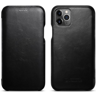 Θήκη iPhone 11 Pro Max iCarer Vintage Series Curved Edge Δερμάτινη - Black (RIX1103-BK)