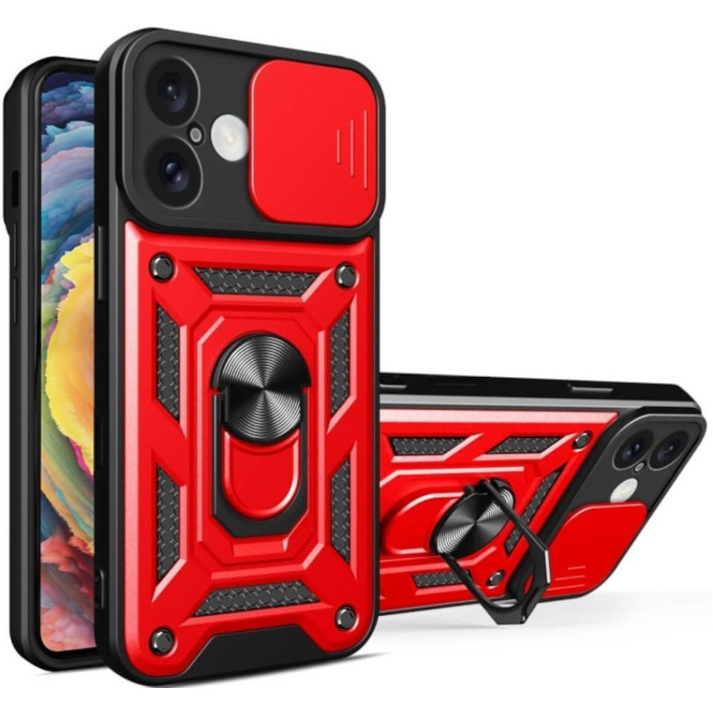 Θήκη iPhone 16 Plus Bodycell Armor Slide Ανθεκτική με Κάλυμμα για την Κάμερα & Μεταλλικό Ring Holder - Red (5206015078989)