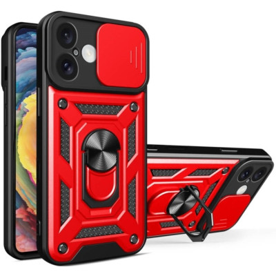 Θήκη iPhone 16 Plus Bodycell Armor Slide Ανθεκτική με Κάλυμμα για την Κάμερα & Μεταλλικό Ring Holder - Red (5206015078989)