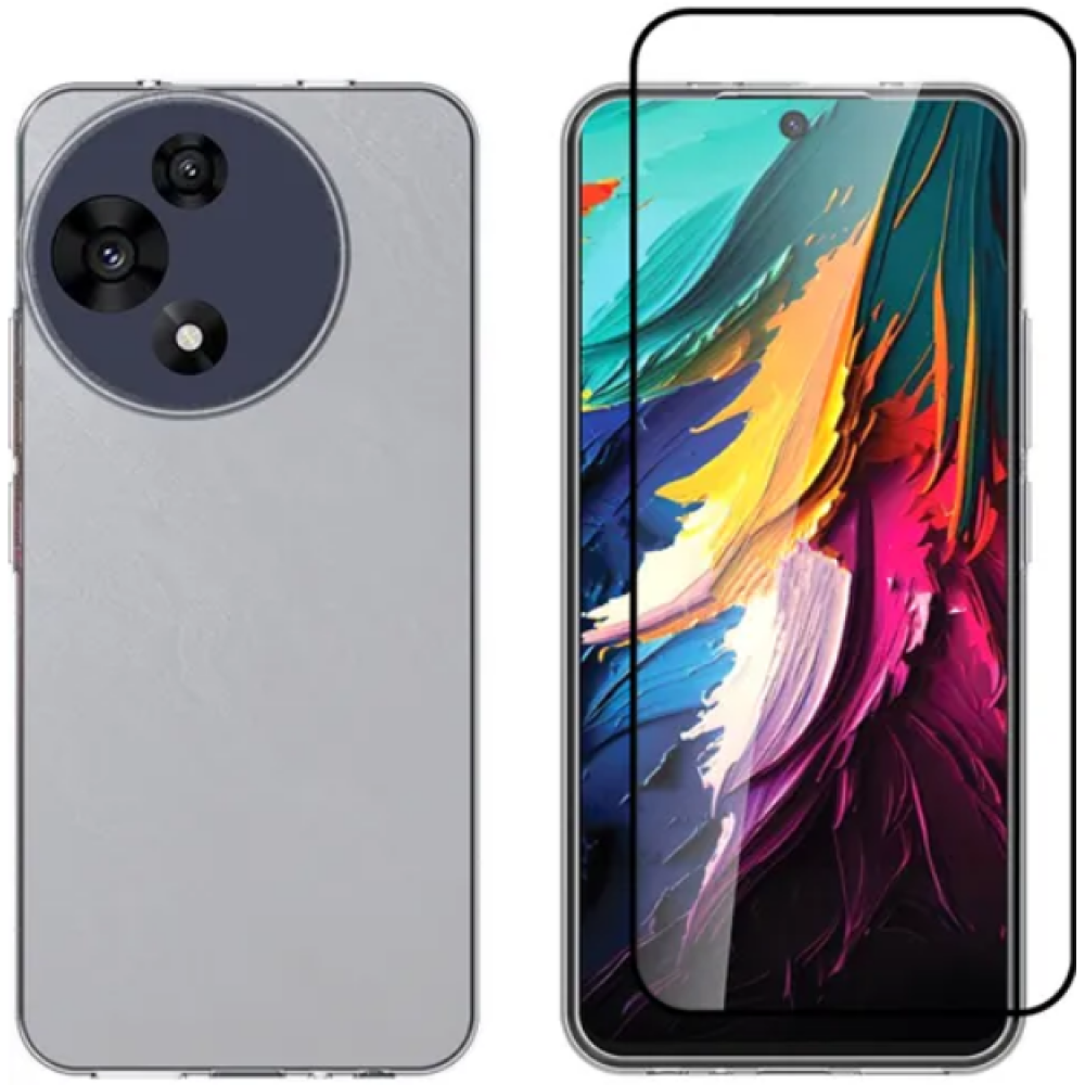 Θήκη & Tempered Glass TCL 60R Vivid Set Gelly Case Σετ Διάφανη Σιλικόνης & Full Face Αντιχαρακτικό Γυαλί Προστασίας Οθόνης - Transparent / Black (VIGELLY457GLASSBK)