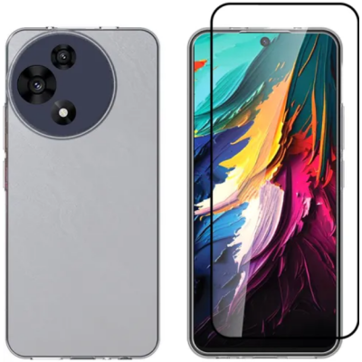 Θήκη & Tempered Glass TCL 60R Vivid Set Gelly Case Σετ Διάφανη Σιλικόνης & Full Face Αντιχαρακτικό Γυαλί Προστασίας Οθόνης - Transparent / Black (VIGELLY457GLASSBK)