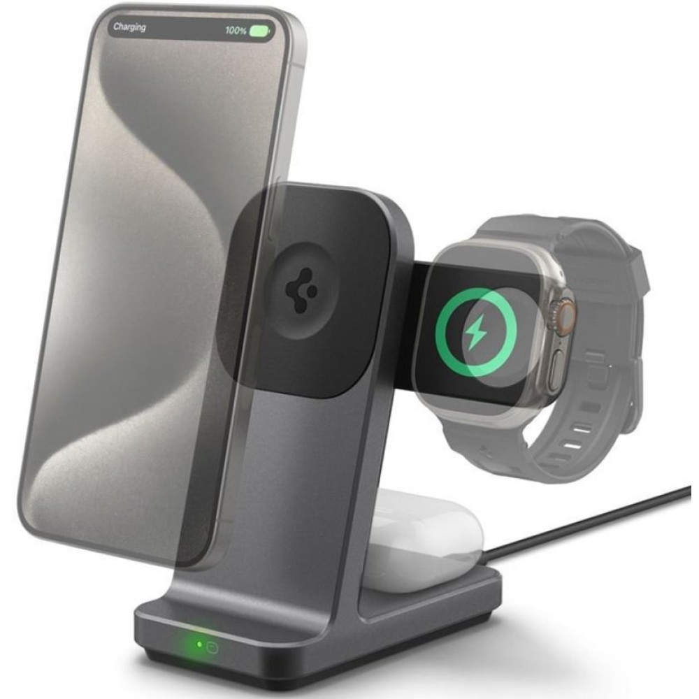 Βάση Ασύρματης Φόρτισης Spigen S318W One Tap Pro 3 Qi2 MagSafe για iPhone 15W / AirPods 5W / για Φορτιστή Apple Watch - Gunmetal (AMP06527)