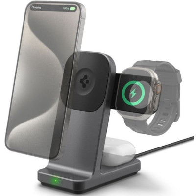 Βάση Ασύρματης Φόρτισης Spigen S318W One Tap Pro 3 Qi2 MagSafe για iPhone 15W / AirPods 5W / για Φορτιστή Apple Watch - Gunmetal (AMP06527)