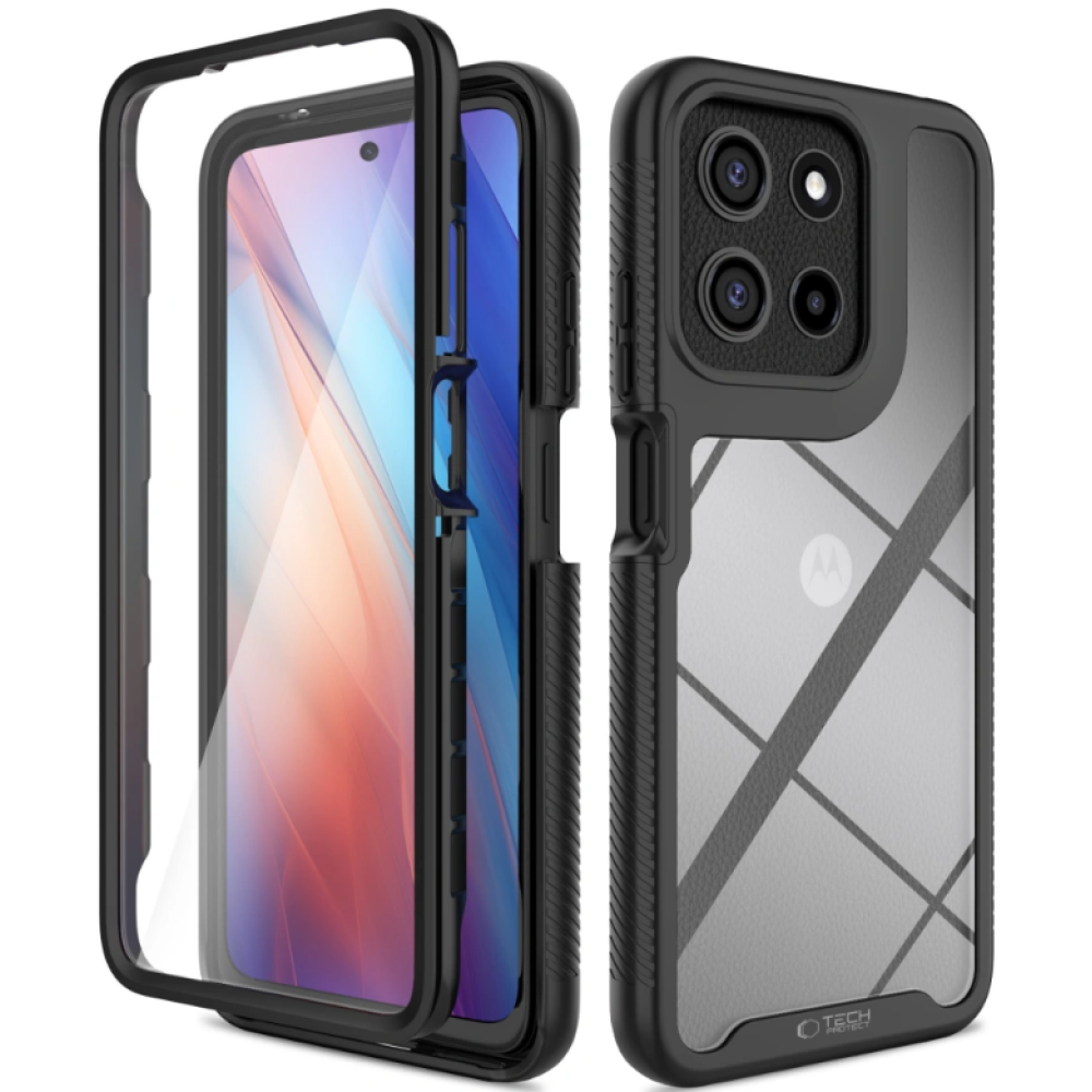 Θήκη Motorola Moto G15 / G15 Power / G05 / E15 Tech-Protect Defense Διάφανη Full Body 360° - Black (5906302361779)