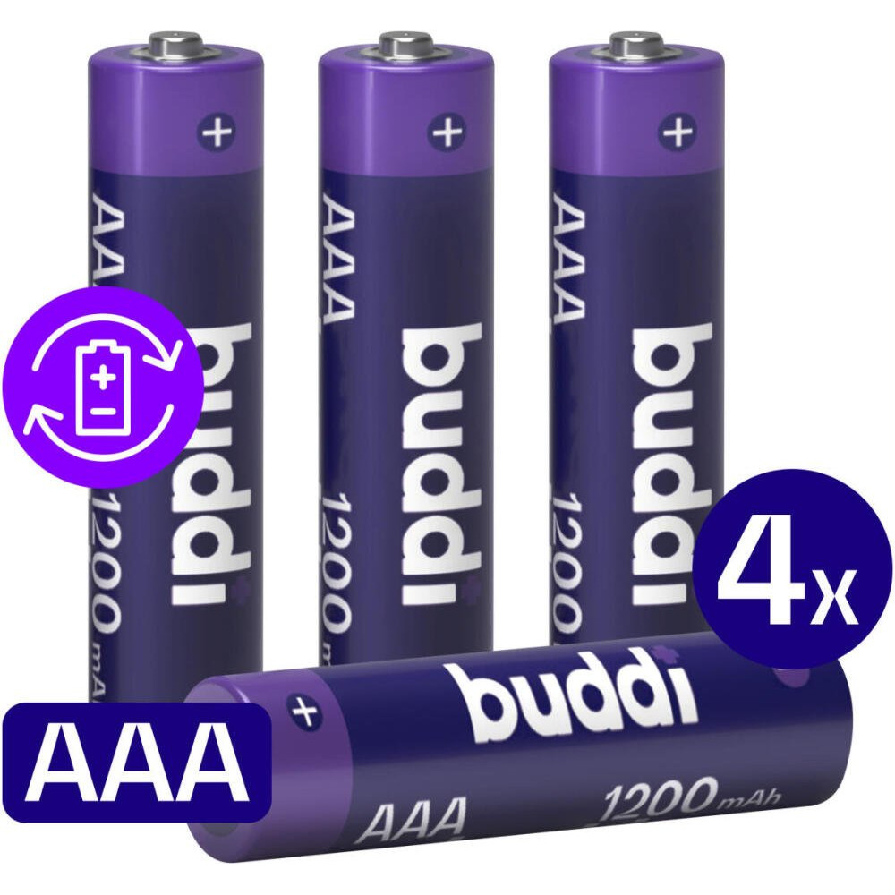 Μπαταρίες Buddi Επαναφορτιζόμενες AAA Ni-MH 1.200mAh 1.2V 4 Τεμάχια - Purple (8719246466793)
