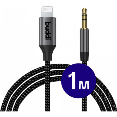 Καλώδιο Ήχου Buddi Ease Lightning (Male) σε AUX Jack 3.5mm (Male) με DAC Τσιπ 100cm 5 Έτη Εγγύηση - Black (8719246459672)