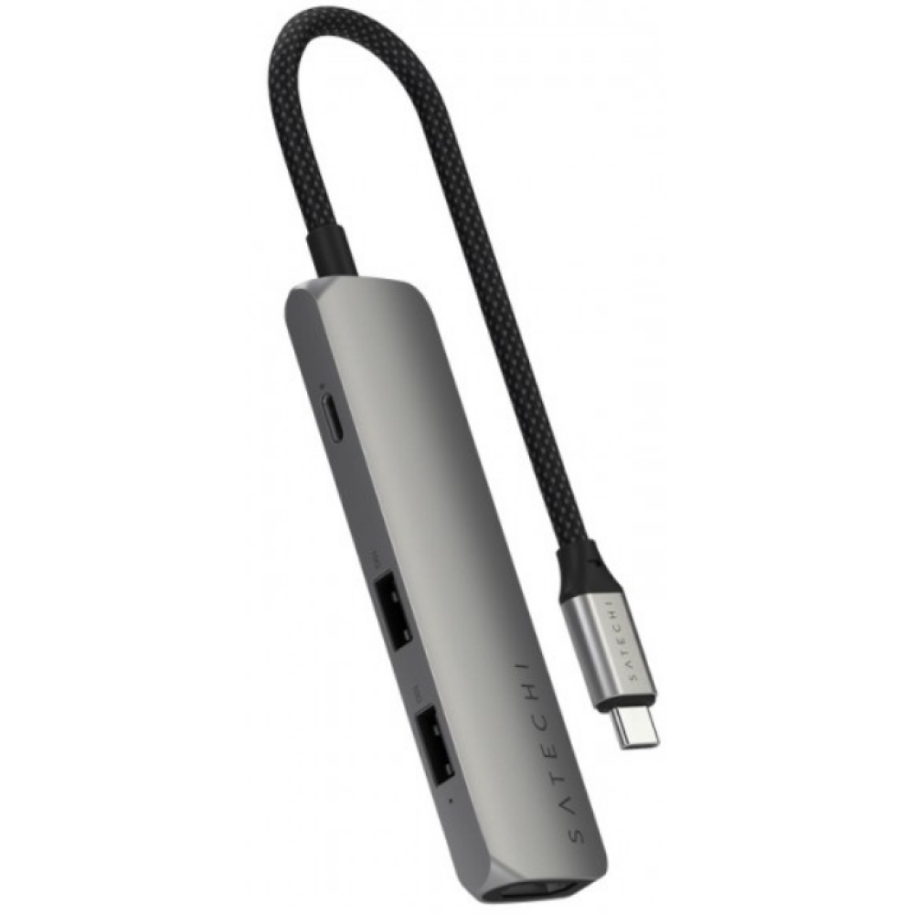 Αντάπτορας Satechi 4in1 USB-C Slim Multiport 4K Adapter Type-C (male) σε 2 x USB-A 10Gbps 1 x Type-C 85W 1 x HDMI 4K - Space Grey (ST-P4SM)