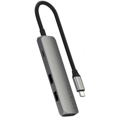 Αντάπτορας Satechi 4in1 USB-C Slim Multiport 4K Adapter Type-C (male) σε 2 x USB-A 10Gbps 1 x Type-C 85W 1 x HDMI 4K - Space Grey (ST-P4SM)