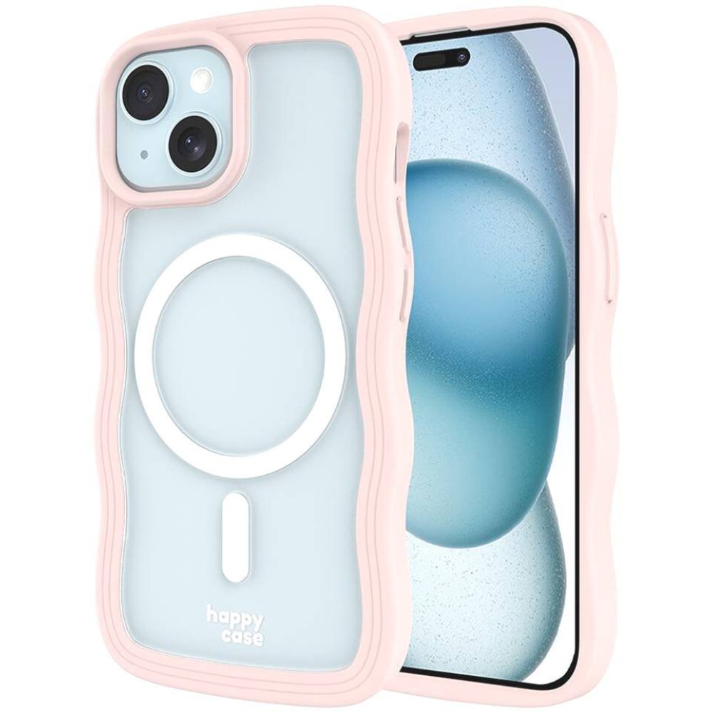 Θήκη iPhone 16e / 15 / 14 / 13 HappyCase Wavy Διάφανη Σκληρή με MagSafe & TPU Bumper - Pink (8719246471469)
