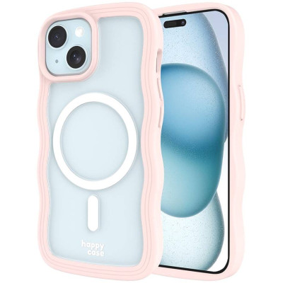 Θήκη iPhone 16e / 15 / 14 / 13 HappyCase Wavy Διάφανη Σκληρή με MagSafe & TPU Bumper - Pink (8719246471469)