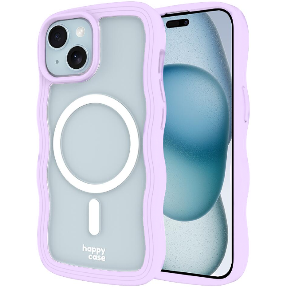 Θήκη iPhone 16e / 15 / 14 / 13 HappyCase Wavy Διάφανη Σκληρή με MagSafe & TPU Bumper - Purple (8719246471452)