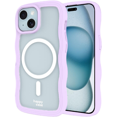 Θήκη iPhone 16e / 15 / 14 / 13 HappyCase Wavy Διάφανη Σκληρή με MagSafe & TPU Bumper - Purple (8719246471452)