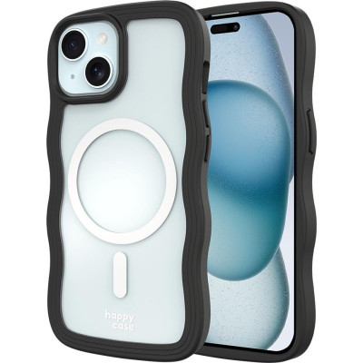 Θήκη iPhone 16e / 15 / 14 / 13 HappyCase Wavy Διάφανη Σκληρή με MagSafe & TPU Bumper - Black (8719246471445)
