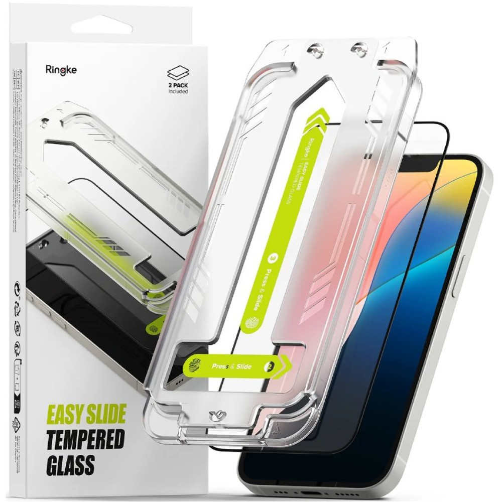 Tempered Glass iPhone 16e / 14 / 13 / 13 Pro Ringke Easy Slide Full Face Αντιχαρακτικό Γυαλί Προστασίας Οθόνης 2 Τεμάχια - Black (8800293852896)