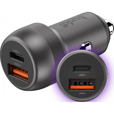 Φορτιστής Αυτοκινήτου Buddi Power Car Charger Γρήγορος με 1 x Type-C / 1 x USB-A 89W 5 Έτη Εγγύηση - Grey (8719246462535)