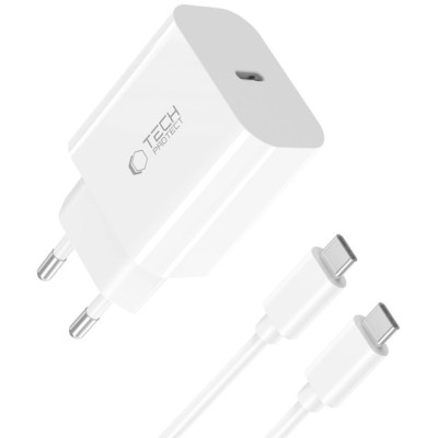 Φορτιστής Tech-Protect NC20W Αντάπτορας με 1 x Type-C 20W & 1 x Καλώδιο Type-C σε Type-C 100cm - White (5906302361588)