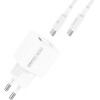 Φορτιστής Recci RC77ECC GaN Αντάπτορας με 1 x Type-C 30W & 1 x Καλώδιο Type-C σε Type-C 100cm - White (6955482528273)