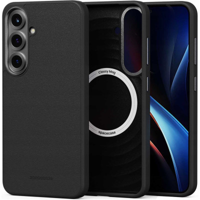 Θήκη Samsung Galaxy S25 Spacecase Classy Mag Σκληρή από Οικολογικό Δέρμα με MagSafe - Black (5905719118259)