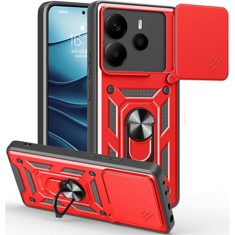 Θήκη Xiaomi Redmi Note 14 5G Bodycell Armor Slide Ανθεκτική με Κάλυμμα για την Κάμερα & Μεταλλικό Ring Holder - Red (5206015081071)