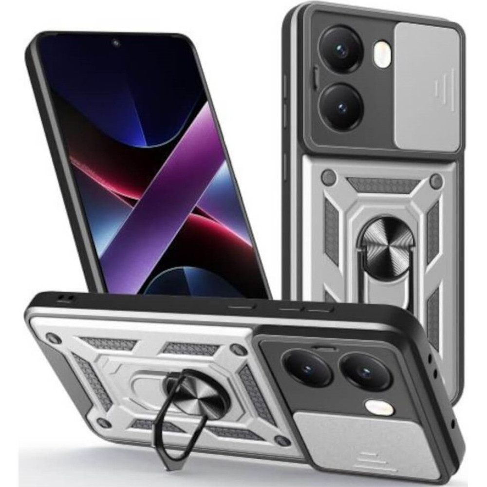 Θήκη Xiaomi Poco X7 Pro Bodycell Armor Slide Ανθεκτική με Κάλυμμα για την Κάμερα & Μεταλλικό Ring Holder - Silver (5206015081200)