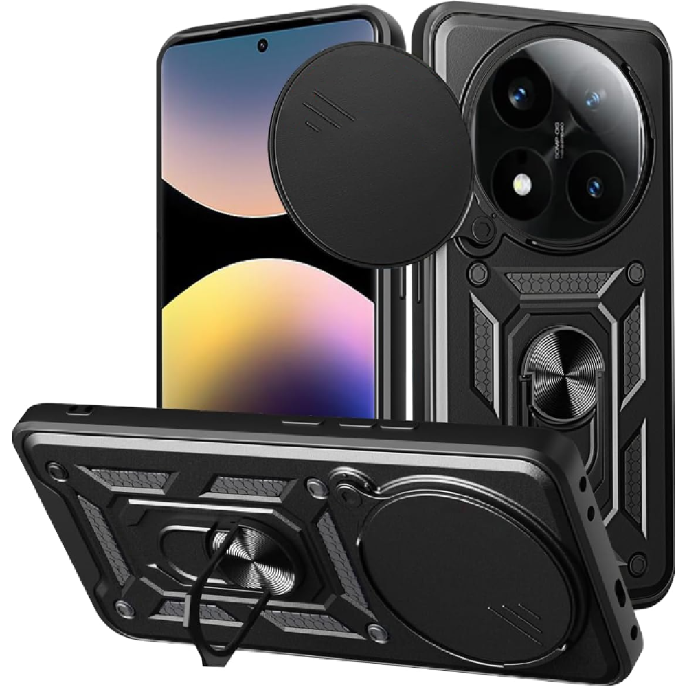Θήκη Xiaomi Redmi Note 14 Pro 4G Bodycell Armor Slide Ανθεκτική με Κάλυμμα για την Κάμερα & Μεταλλικό Ring Holder - Black (5206015081095)