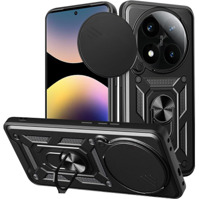 Θήκη Xiaomi Redmi Note 14 Pro 4G Bodycell Armor Slide Ανθεκτική με Κάλυμμα για την Κάμερα & Μεταλλικό Ring Holder - Black (5206015081095)