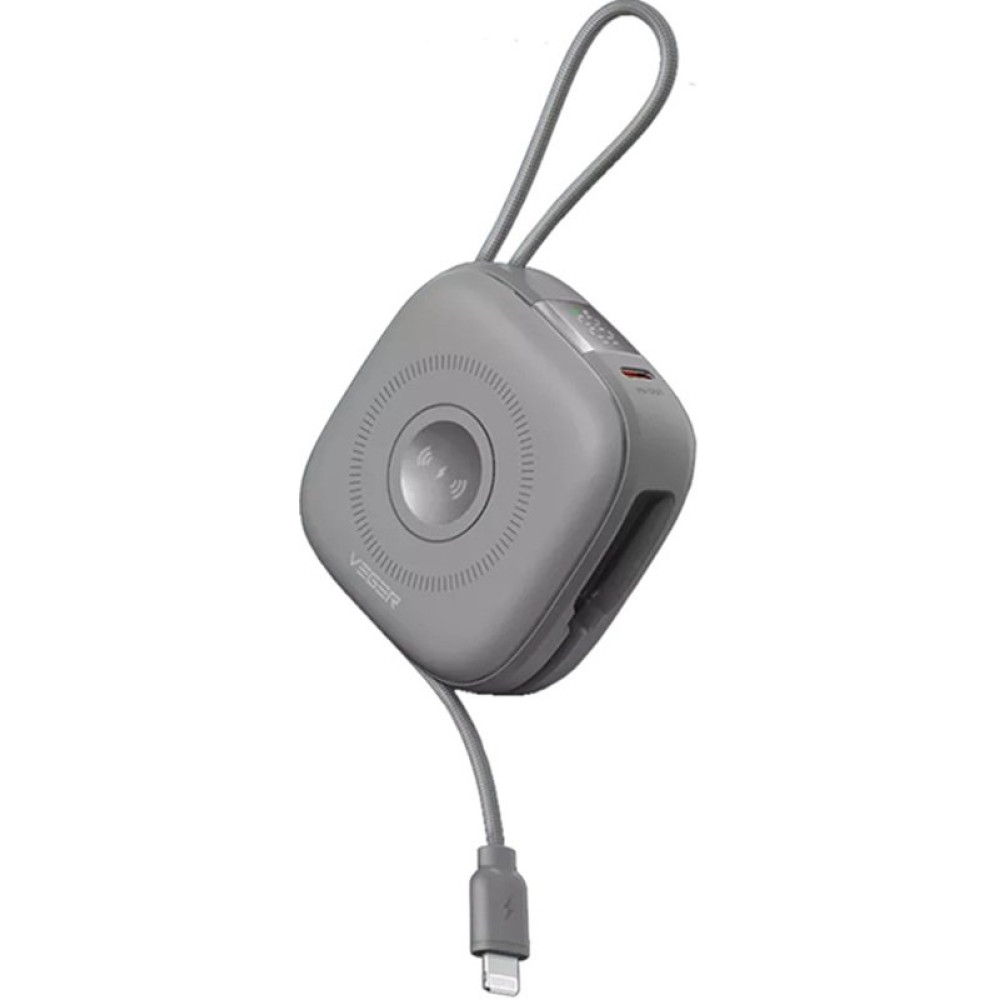 PowerBank Veger W1185 MagCore 3in1 με Ασύρματη Φόρτιση MagSafe 15W / 1 x Type-C / 1 x Καλώδιο Type-C / 1 x Καλώδιο Lightning 10.000mAh - Grey (6977525750359)
