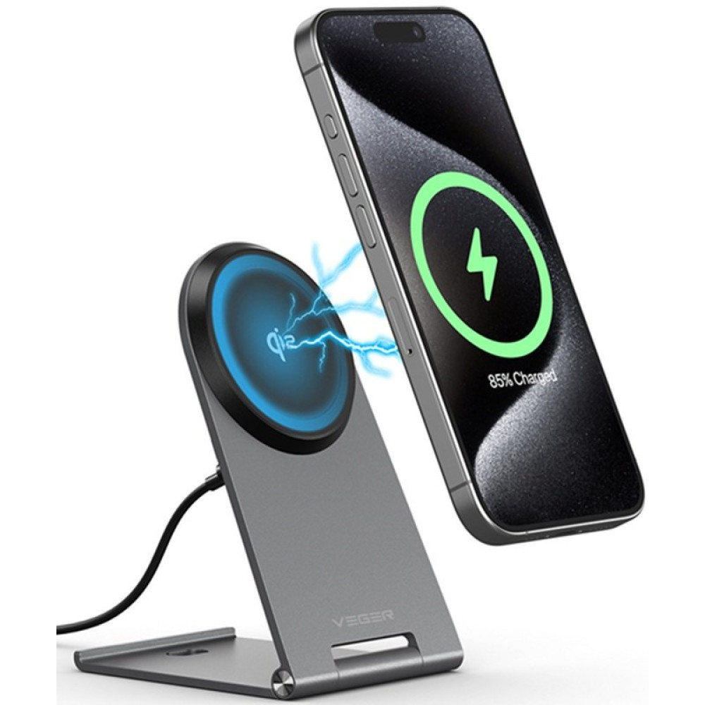 Βάση Ασύρματης Φόρτισης Veger Q7 Αλουμινίου Αναδιπλούμενη Qi2 Μαγνητική MagSafe 15W - Tarnish (6977525750014)
