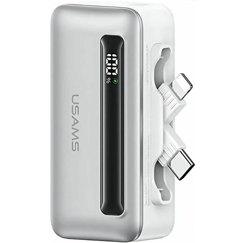 PowerBank Usams Dual Port με Ψηφιακή Οθόνη LED & 1 x Type-C / 1 x Lightning 4.500mAh 20W - Silver (US-CD233)