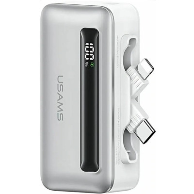 PowerBank Usams Dual Port με Ψηφιακή Οθόνη LED & 1 x Type-C / 1 x Lightning 4.500mAh 20W - Silver (US-CD233)