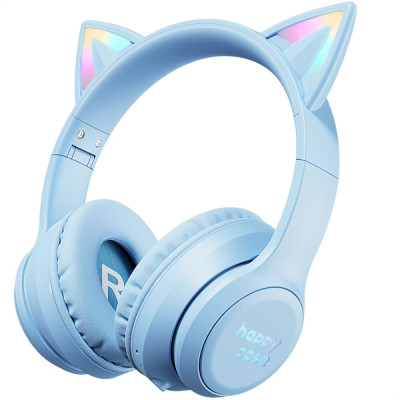 Bluetooth Ακουστικά HappyCase Popz Ασύρματα / Ενσύρματα Κεφαλής για Παιδιά με Ασφαλή Μέγιστη Ένταση Ήχου & LED Φωτισμό - Blue (8719246468742)