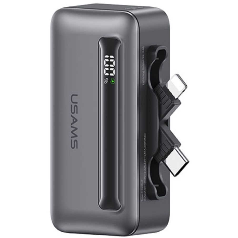 PowerBank Usams Dual Port με Ψηφιακή Οθόνη LED & 1 x Type-C / 1 x Lightning 4.500mAh 20W - Tarnish (6958444992273)