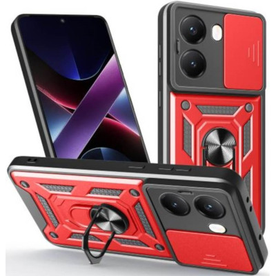 Θήκη Xiaomi Poco X7 Pro Bodycell Armor Slide Ανθεκτική με Κάλυμμα για την Κάμερα & Μεταλλικό Ring Holder - Red (5206015081194)