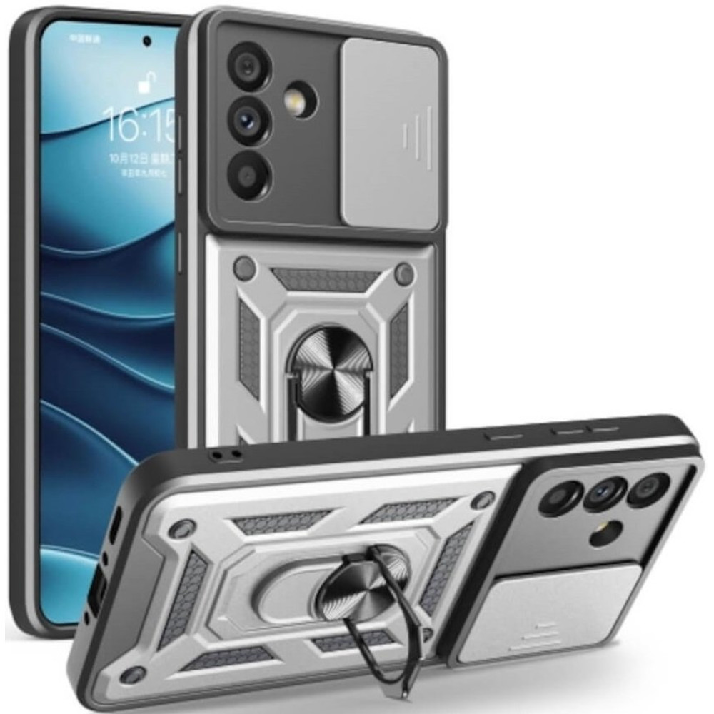 Θήκη Samsung Galaxy A56 Bodycell Armor Slide Ανθεκτική με Κάλυμμα για την Κάμερα & Μεταλλικό Ring Holder - Silver (5206015080937)