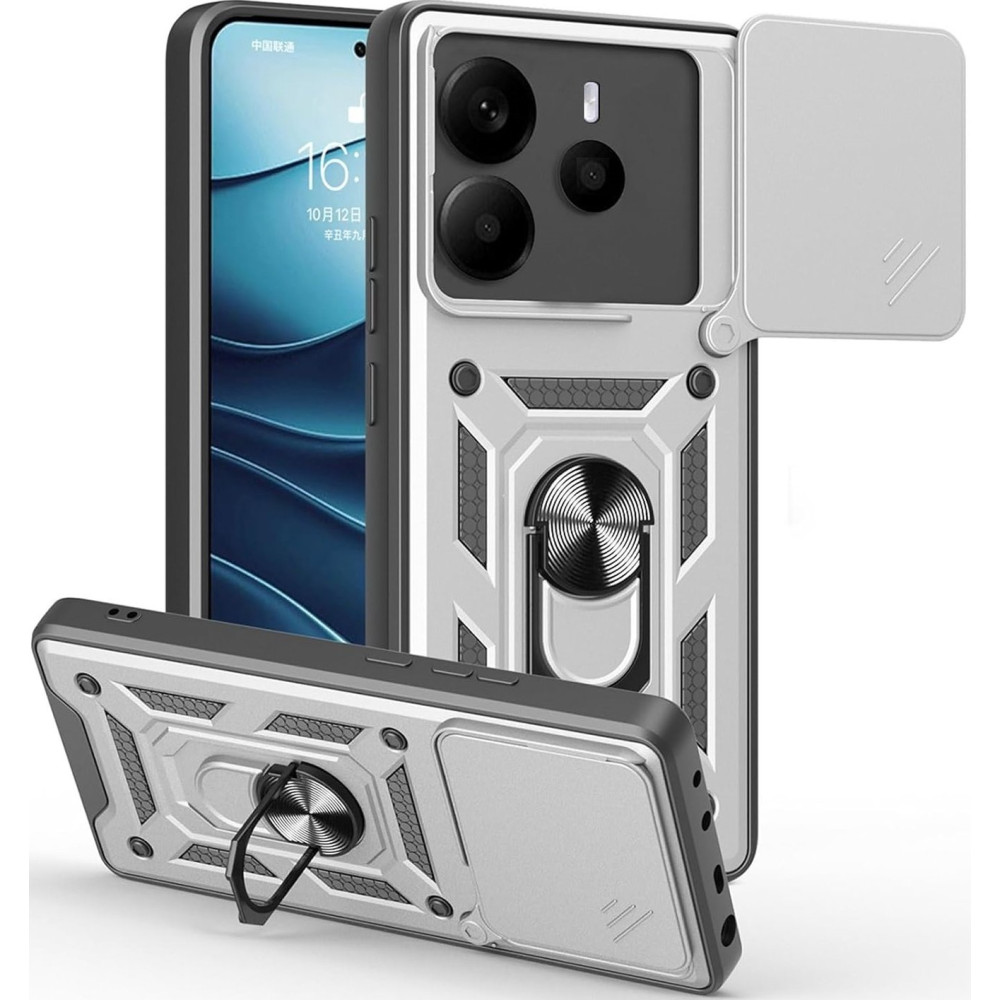 Θήκη Xiaomi Redmi Note 14 5G Bodycell Armor Slide Ανθεκτική με Κάλυμμα για την Κάμερα & Μεταλλικό Ring Holder - Silver (5206015081088)
