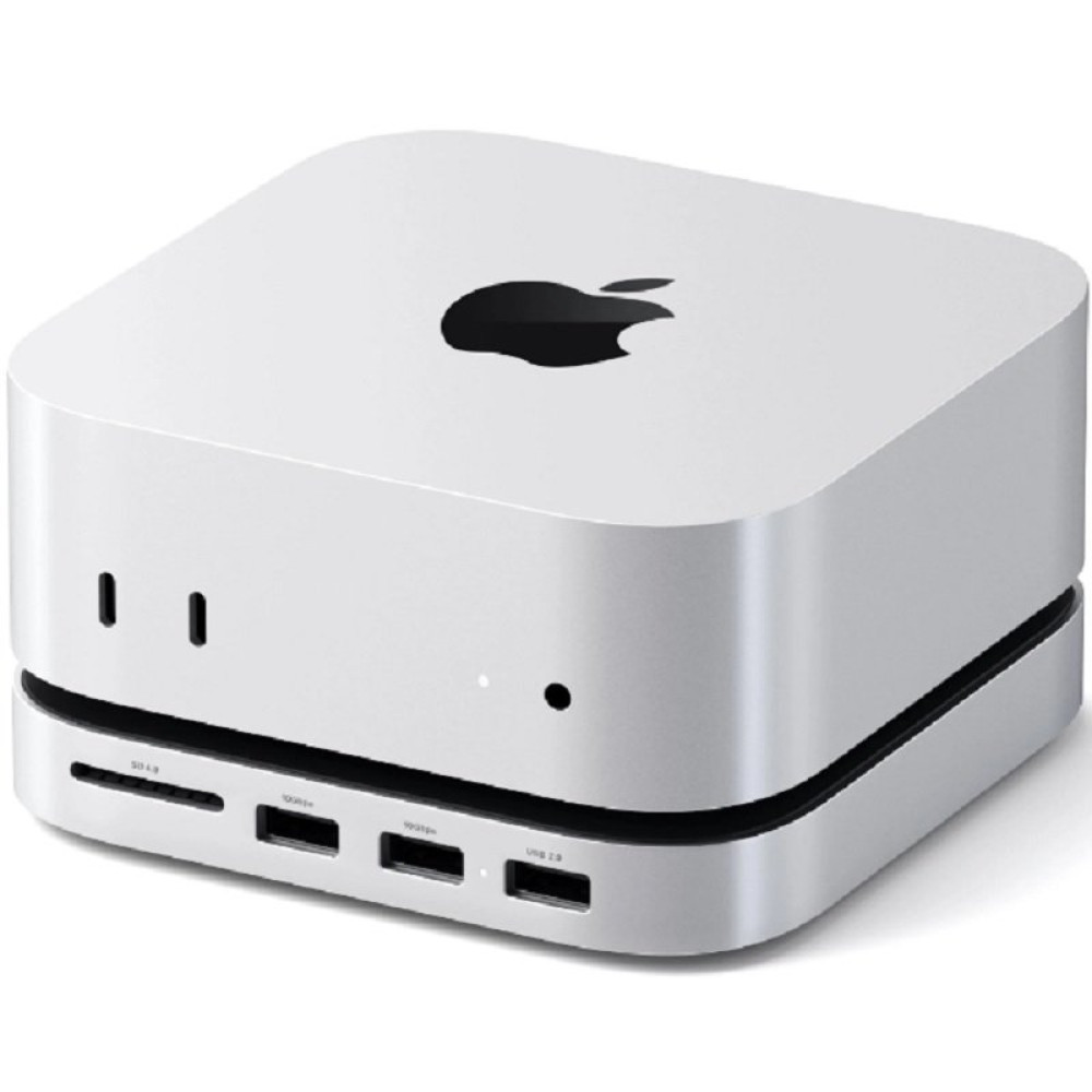 Βάση Hub Satechi Stand & Hub Αλουμινίου για Mac Mini M4 2024 / Mac Mini M4 Pro 2024 με 1 x Θήκη για M.2 NVMe SSD Εξωτερικό Σκληρό Δίσκο & Θύρες 3 x USB-A / 1 x SD UHS-II - Silver (ST-GNMMES)
