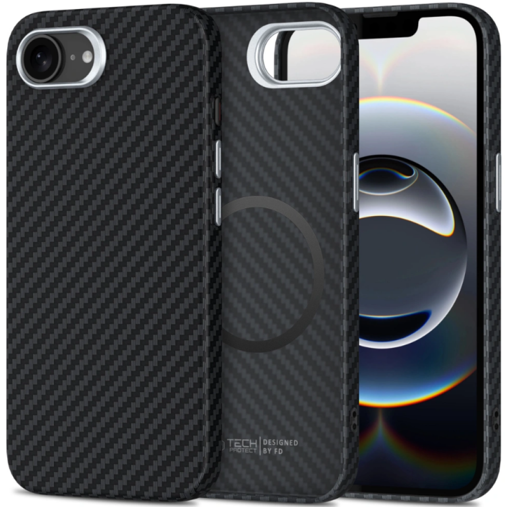 Θήκη iPhone 16e Tech-Protect Ion Carbon Σκληρή με MagSafe - Black / Silver (5906302363322)