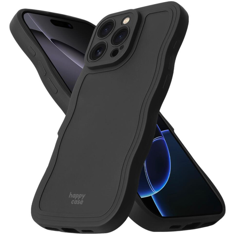 Θήκη iPhone 16 Pro Max HappyCase Wavy Σιλικόνης - Black (8719246471605)
