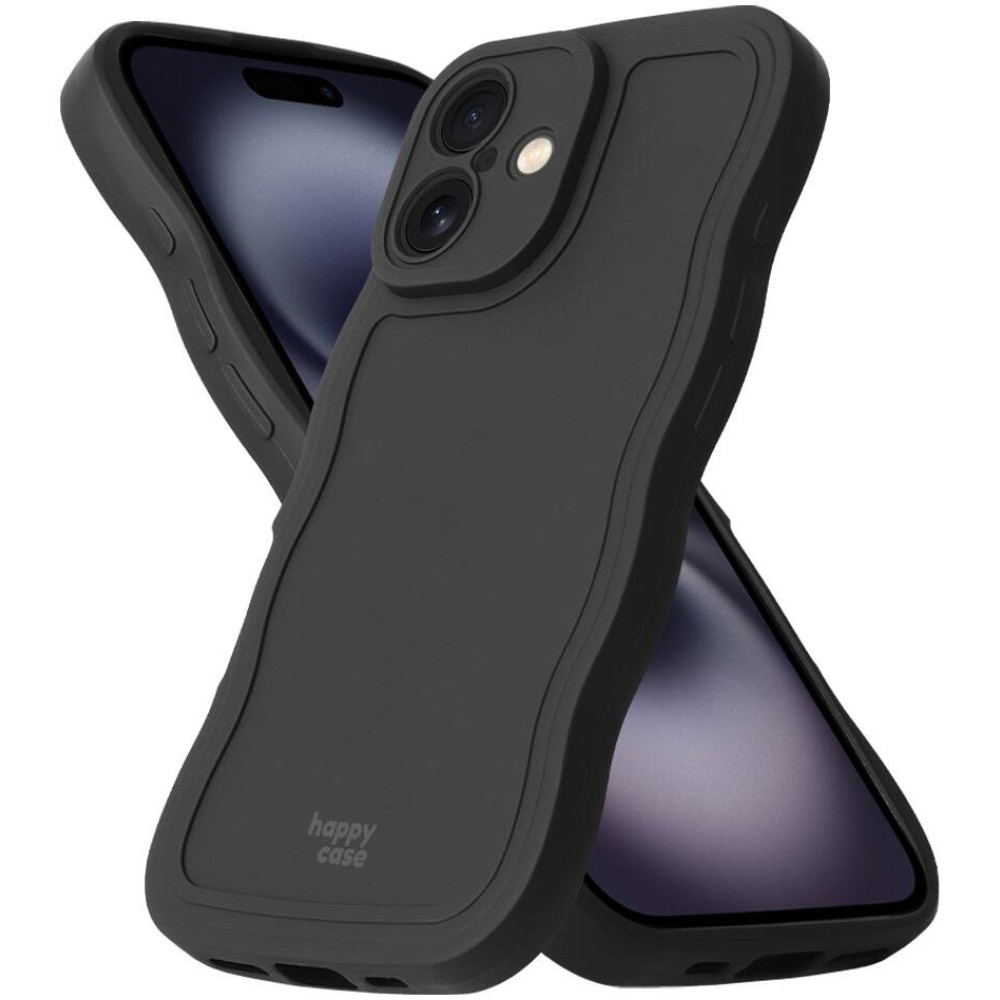 Θήκη iPhone 16 HappyCase Wavy Σιλικόνης - Black (8719246471568)
