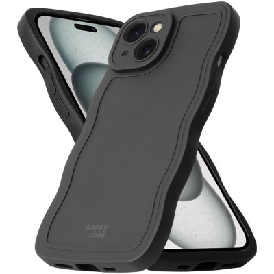Θήκη iPhone 15 HappyCase Wavy Σιλικόνης - Black (8719246471544)