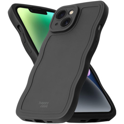 Θήκη iPhone 14 HappyCase Wavy Σιλικόνης - Black (8719246471520)