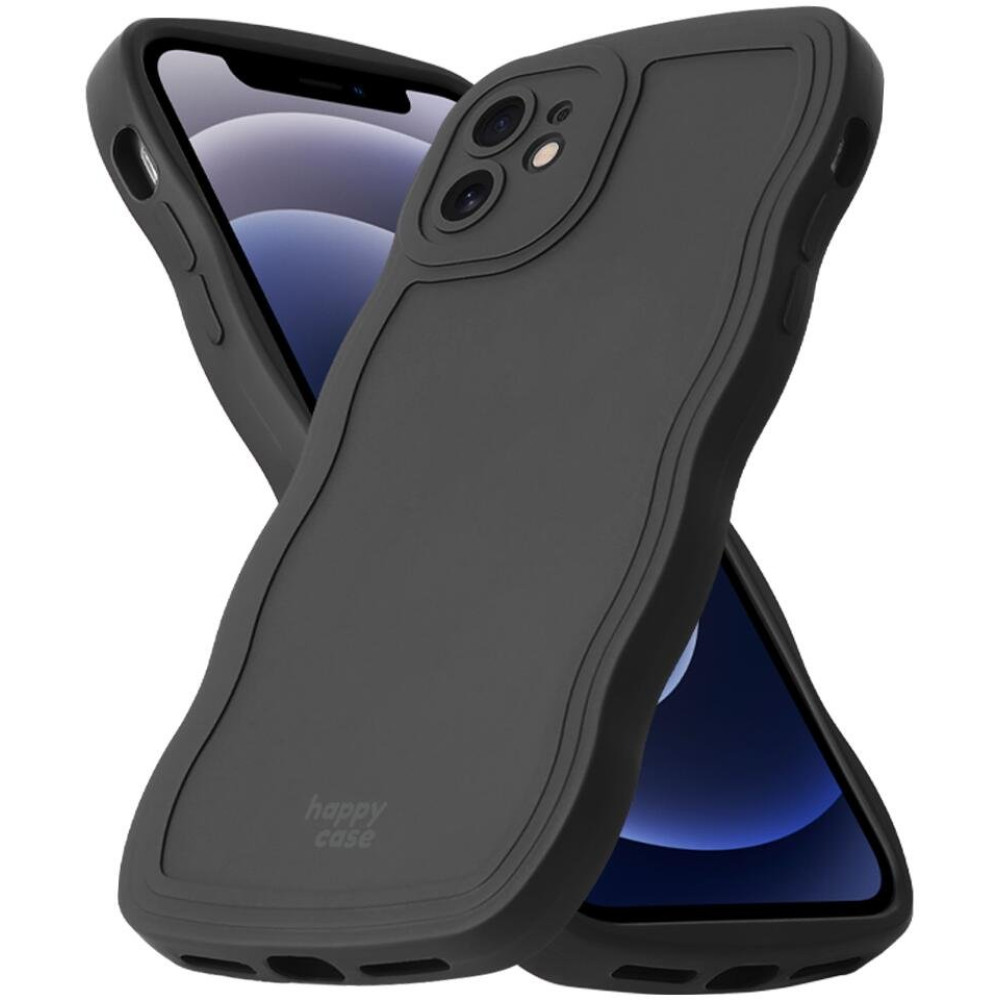 Θήκη iPhone 12 HappyCase Wavy Σιλικόνης - Black (8719246474590)