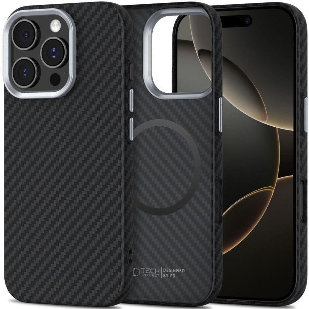 Θήκη iPhone 16 Pro Max Tech-Protect Ion Carbon Σκληρή με MagSafe - Black / Silver (5906302363315)