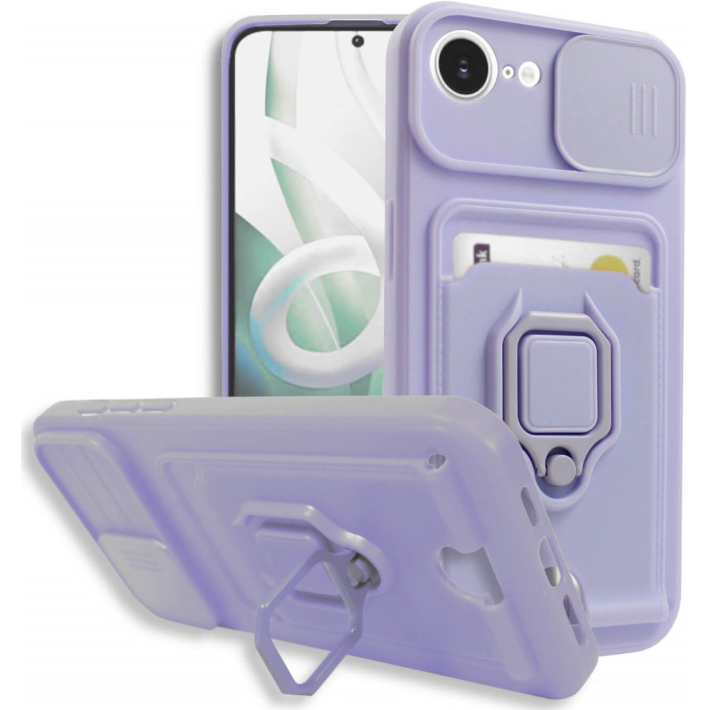 Θήκη iPhone 16e Bodycell Multifunction με Λουράκι Λαιμού / Κάλυμμα Κάμερας / Ring Holder & Υποδοχή Κάρτας - Purple (5206015081460)