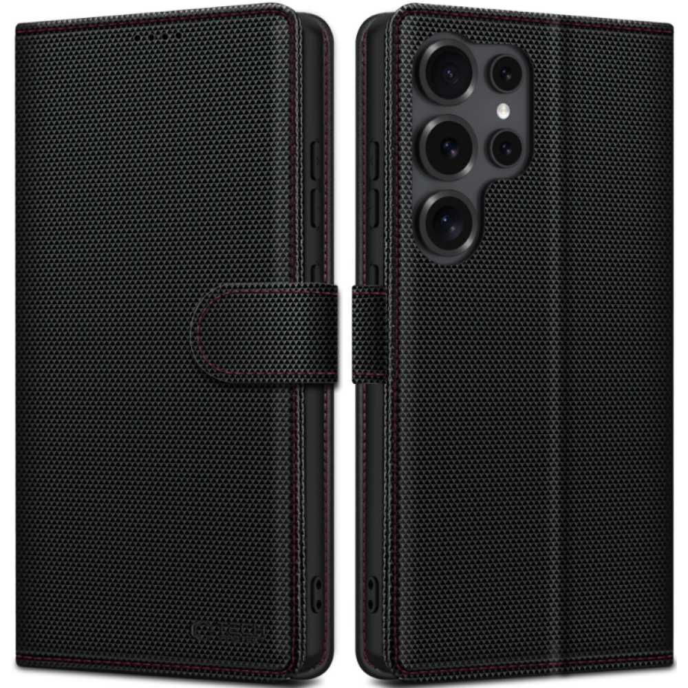 Θήκη Samsung Galaxy S25 Ultra Tech-Protect Wallet RS Πορτοφόλι από Οικολογικό Δέρμα - Black / Red (5906302362615)